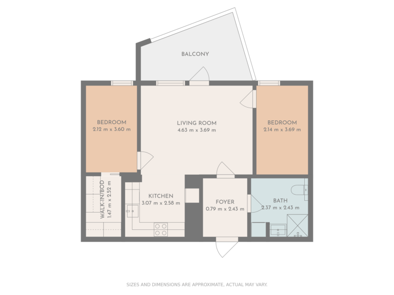Earth Tones floor plan with dimensions & fixed furniture