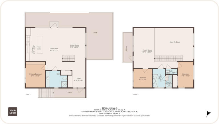 floor plans from CubiCasa, with measurements and colors