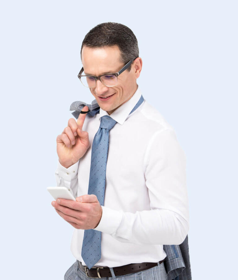 enterprise customer looking at their phone happily