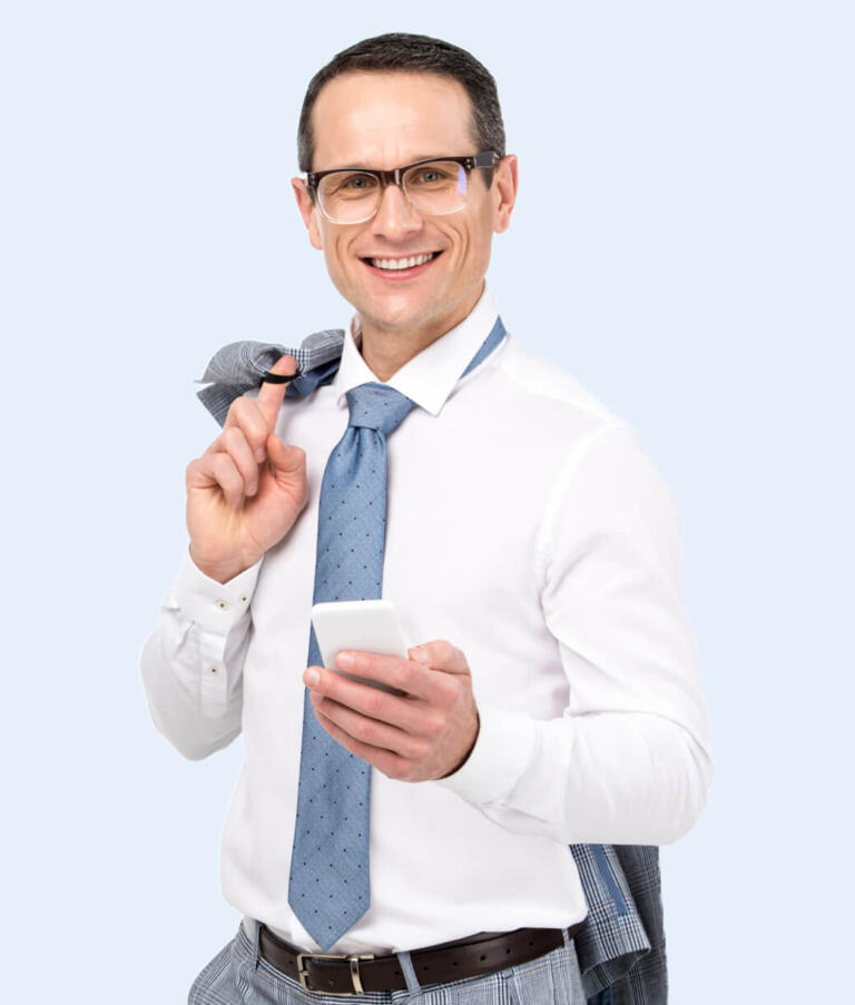 happy enterprise customer holding their phone