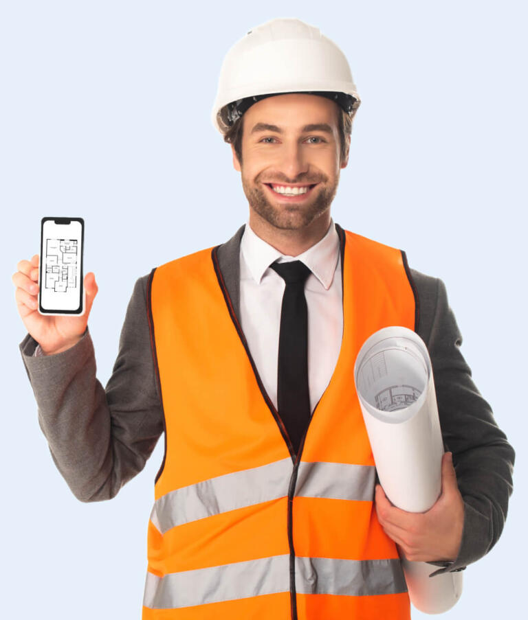 inspector is happy with his new digital floor plan on his phone from CubiCasa