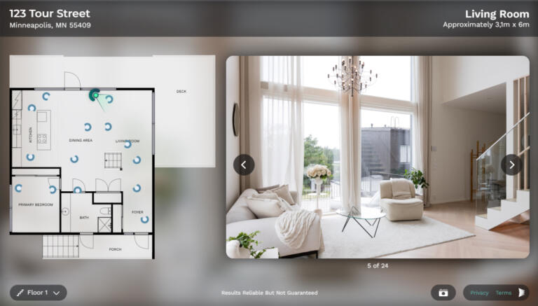 interactive CubiCasa Tour, a floor plan combined with listing photos